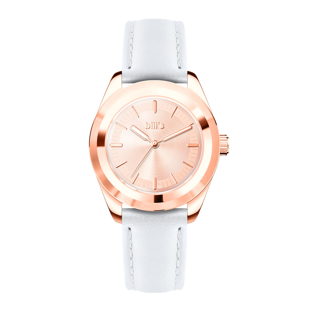 Twist 37 Leather Watch - White / Full Rose Gold