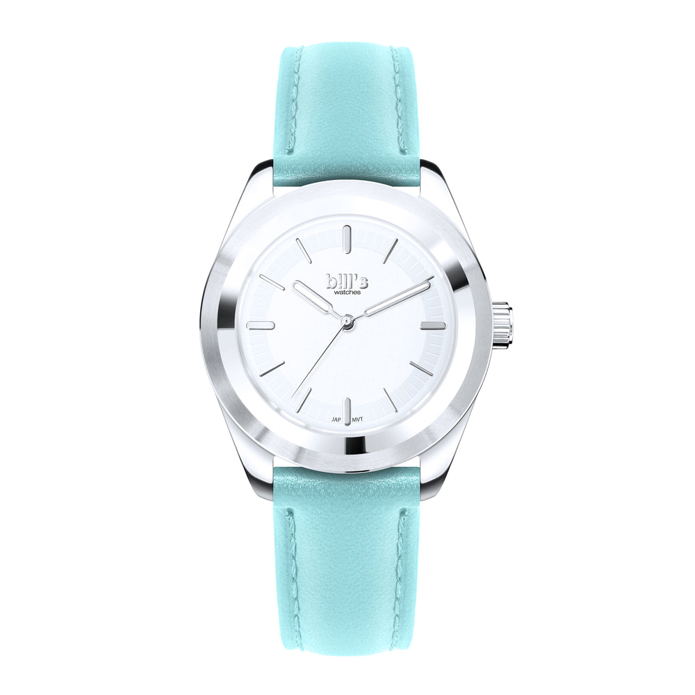Twist 37 Leather Watch - Pastel Blue / Silver White