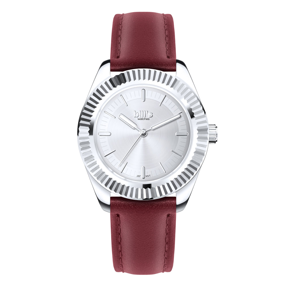 Twist 40 Leather Watch - Burgundy / Full Silver