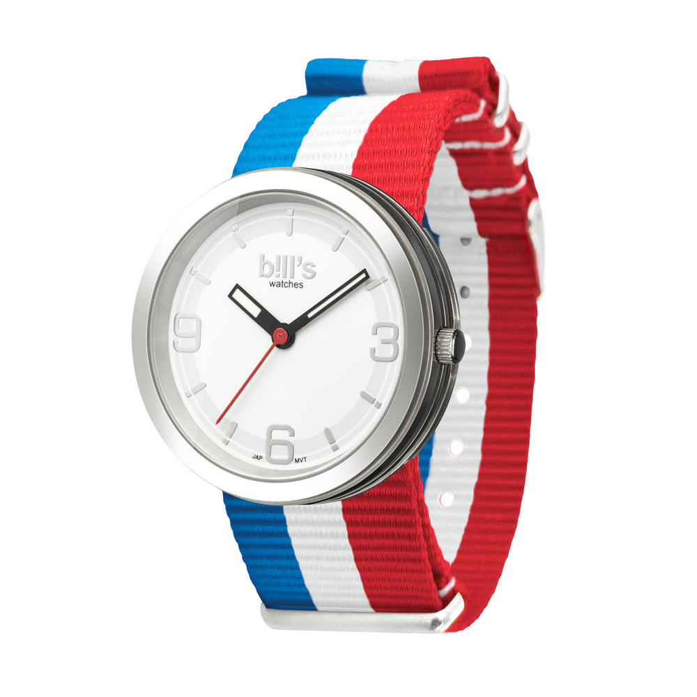 Addict Nylon NATO Watch - Blue / White / Red