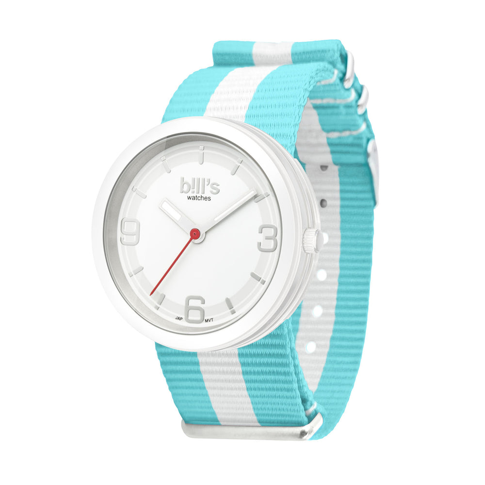 Montre Addict Nylon NATO - Turquoise / Blanc