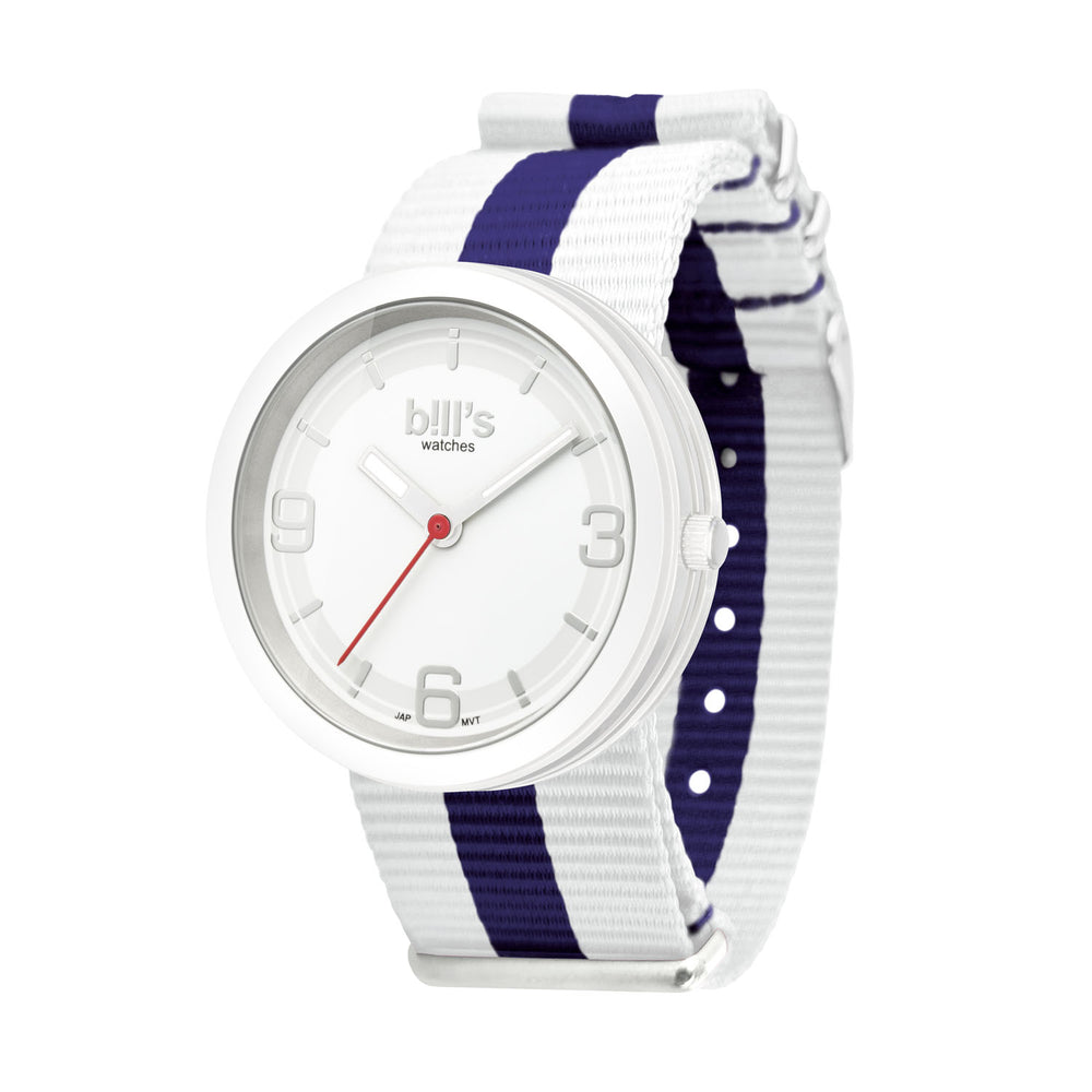 Addict Nylon NATO Watch - White / Navy Blue